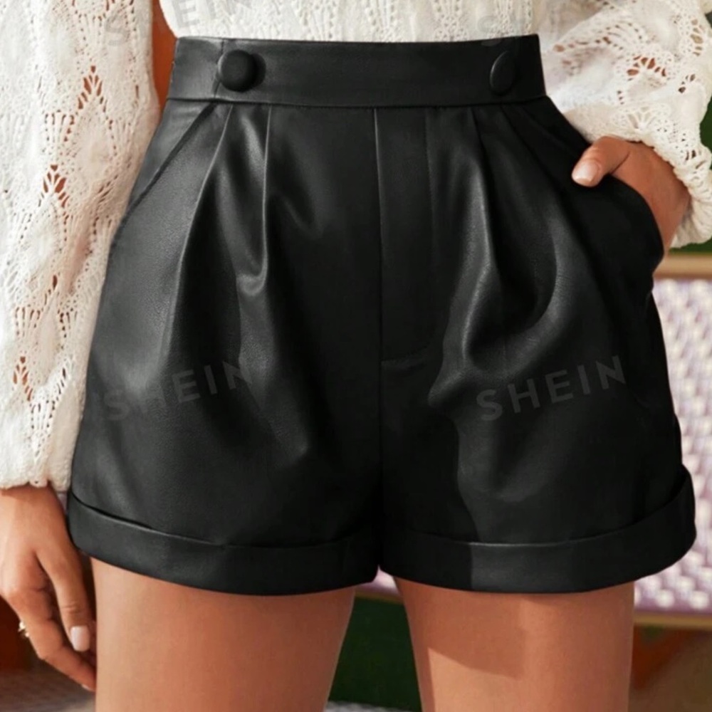 Black Feaux Leather Shorts